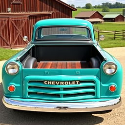 A 1950 Chevrolet Deluxe transformed into a pickup truck, showcasing its classic vintage design and iconic curves