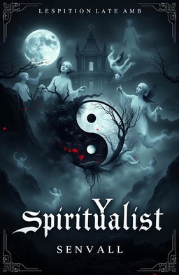 A captivating and eerie novel cover for a mystery death horror novel titled 'Yin Yang Spiritualist'