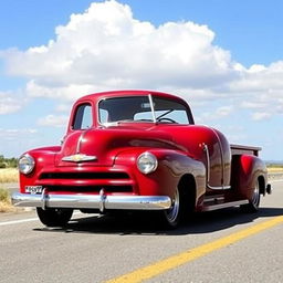 A Chevrolet Deluxe from 1950 transformed into a stylish pickup truck