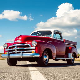 A Chevrolet Deluxe from 1950 transformed into a stylish pickup truck