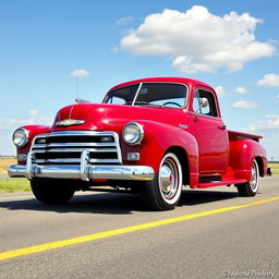 A Chevrolet Deluxe from 1950 transformed into a stylish pickup truck