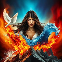A striking book cover featuring an adult woman with long dark brown hair cascading around her shoulders, and expressive brown eyes filled with resolve