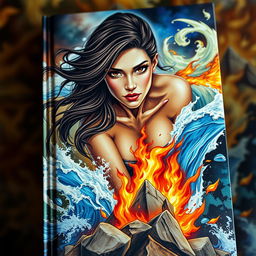 An eye-catching book cover depicting an adult woman with long dark brown hair cascading freely around her shoulders and striking brown eyes that convey determination
