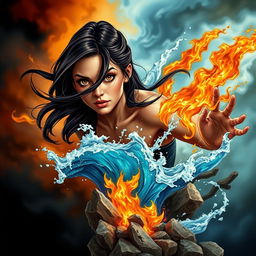 An eye-catching book cover depicting an adult woman with long dark brown hair cascading freely around her shoulders and striking brown eyes that convey determination