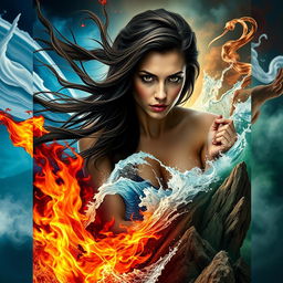A dramatic book cover showcasing an adult woman with long dark brown hair flowing freely and deep brown eyes that reflect determination and strength