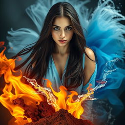 A captivating portrait mode image of an adult woman with long dark brown hair cascading around her shoulders and expressive brown eyes