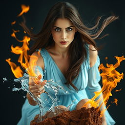 A captivating portrait mode image of an adult woman with long dark brown hair cascading around her shoulders and expressive brown eyes