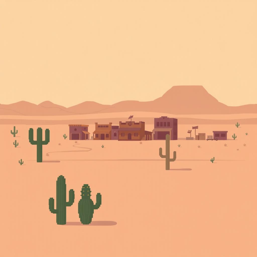 A 32x32 pixel minimalist pixel art image of a desert town called BrawlTown