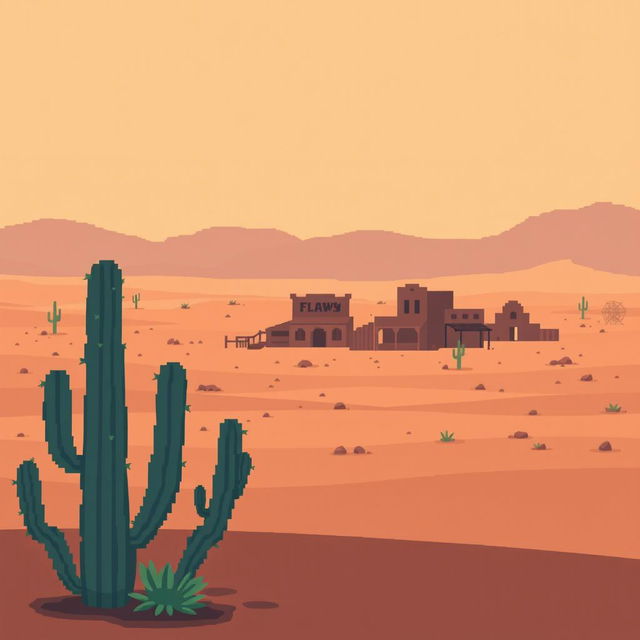 A 32x32 pixel minimalist pixel art image of a desert town called BrawlTown