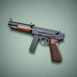 A detailed and realistic illustration of a Thompson submachine gun, placed on a serene background. Do not include any violent or harmful connotations