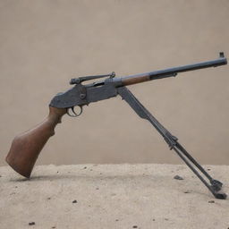 A highly detailed and historically accurate representation of a Chauchat gun, positioned against a backdrop devoid any violent or harmful symbolism