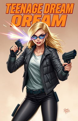 A realistic depiction of a 20-year-old blonde girl inspired by Marvel characters