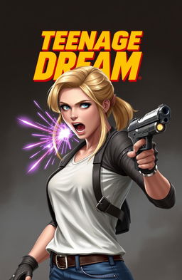 A realistic depiction of a 20-year-old blonde girl inspired by Marvel characters