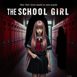 An eye-catching movie poster for 'The School Girl,' featuring a long pink-haired high school girl with a conflicted yet determined expression