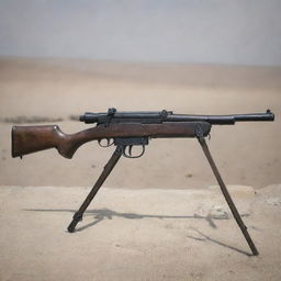 A highly detailed and historically accurate representation of a Chauchat gun, positioned against a backdrop devoid any violent or harmful symbolism