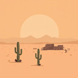A 32x32 pixel minimalist pixel art image of a desert town set within a vast wasteland