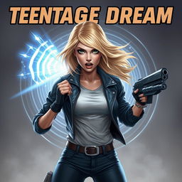 A realistic depiction of a 20-year-old blonde girl inspired by Marvel characters