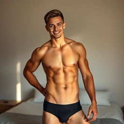 A handsome man posing confidently in his stylish underwear, showcasing an athletic physique