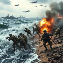A dramatic representation of the D-Day landing at Normandy, June 6, 1944
