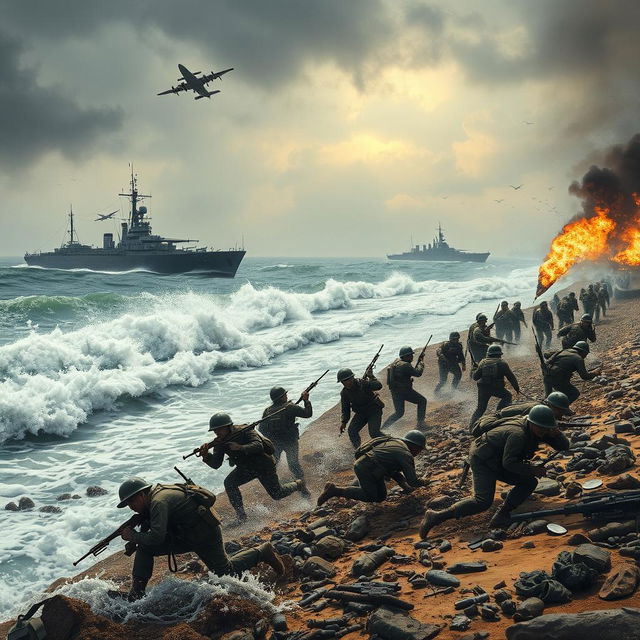 A dramatic representation of the D-Day landing at Normandy, June 6, 1944