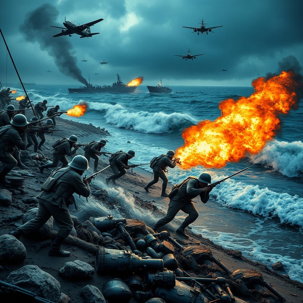 A dramatic representation of the D-Day landing at Normandy, June 6, 1944