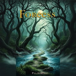 A captivating book cover design featuring a mystical forest scene