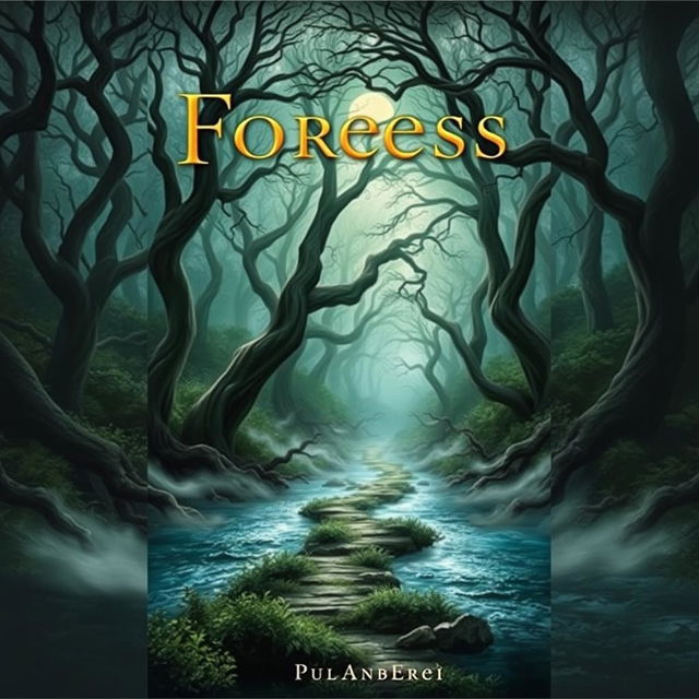 A captivating book cover design featuring a mystical forest scene