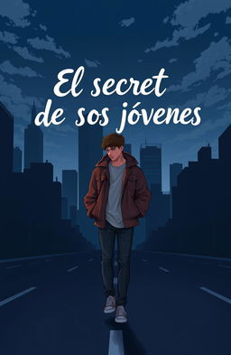 A 2D art style illustration of a teenager wearing a stylish, oversized jacket, strolling down an empty road in the midst of a dark city