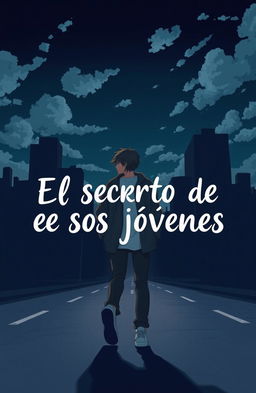 A 2D art style illustration of a teenager wearing a stylish, oversized jacket, strolling down an empty road in the midst of a dark city
