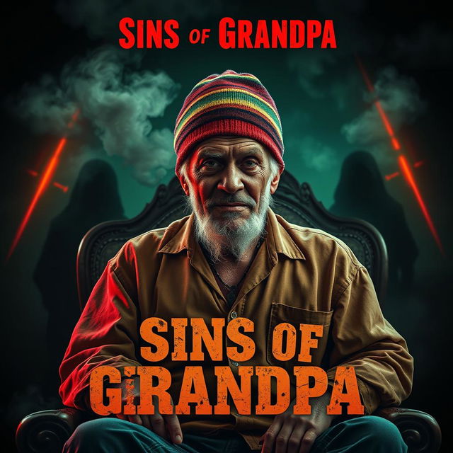 A gripping movie poster featuring an elderly man with a rugged, hard-edged appearance, draped in a colorful reggae beanie and a loose-fitting shirt