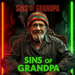 A gripping movie poster featuring an elderly man with a rugged, hard-edged appearance, draped in a colorful reggae beanie and a loose-fitting shirt