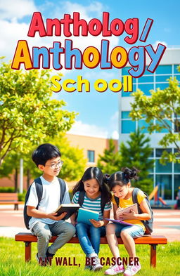 A captivating cover for an anthology school book, featuring a diverse group of students engaged in various academic activities