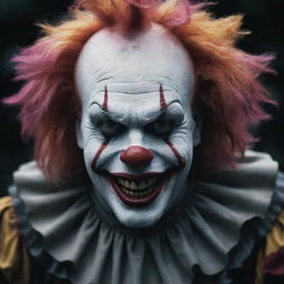 A frightening clown, with terrifying features, abnormal proportions, face painted in ominous tones, and the environment accentuating the horror aspect.