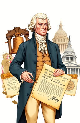 A detailed illustration of Thomas Jefferson, showcasing him as a Founding Father of the United States