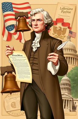 A detailed illustration of Thomas Jefferson, showcasing him as a Founding Father of the United States
