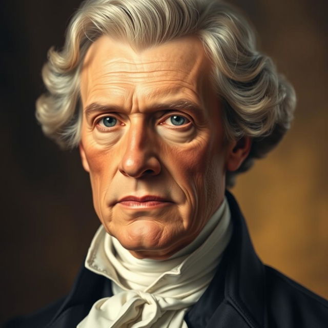 A close-up portrait of Thomas Jefferson, capturing the distinctive features of his face