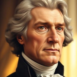 A close-up portrait of Thomas Jefferson, capturing the distinctive features of his face