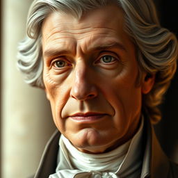 A close-up portrait of Thomas Jefferson, capturing the distinctive features of his face