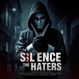 A hauntingly intriguing movie poster for a psychological thriller titled "Silence of the Haters"
