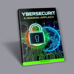 A visually striking book cover design for a cybersecurity theme, featuring a modern digital aesthetic