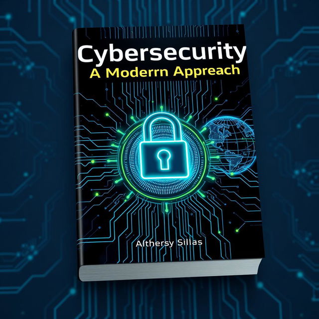 A visually striking book cover design for a cybersecurity theme, featuring a modern digital aesthetic