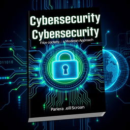 A visually striking book cover design for a cybersecurity theme, featuring a modern digital aesthetic