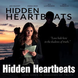 A movie poster for 'Hidden Heartbeats,' featuring the title in bold, suspenseful typography at the top against a beautiful twilight coastal backdrop