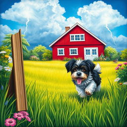 A picturesque summer garden scene illustrated on a canvas sized like a book