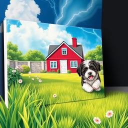 A picturesque summer garden scene illustrated on a canvas sized like a book