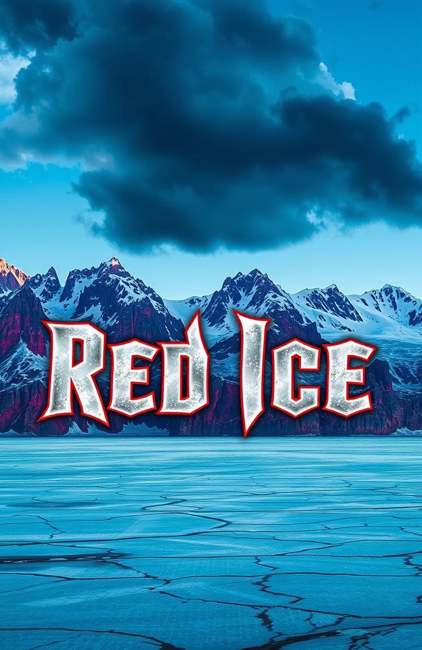 The book cover of 'Red Ice', featuring a dramatic landscape of a brutal, icy terrain