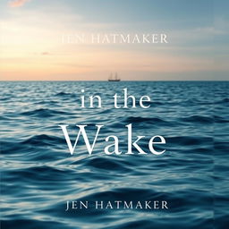 A book cover design for 'In the Wake' by Jen Hatmaker, featuring a tranquil yet thought-provoking background depicting rippling water under a serene sky, symbolizing reflection and emotional depth