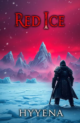 The cover of a grimdark fantasy novel titled 'Red Ice', featuring a vast frozen continent covered in icy landscapes