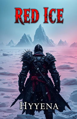 The cover of a grimdark fantasy novel titled 'Red Ice', featuring a vast frozen continent covered in icy landscapes