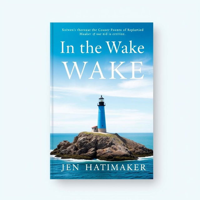 A book cover design for 'In the Wake' by Jen Hatmaker, prominently featuring a striking blue lighthouse set against a soothing blue and turquoise ocean